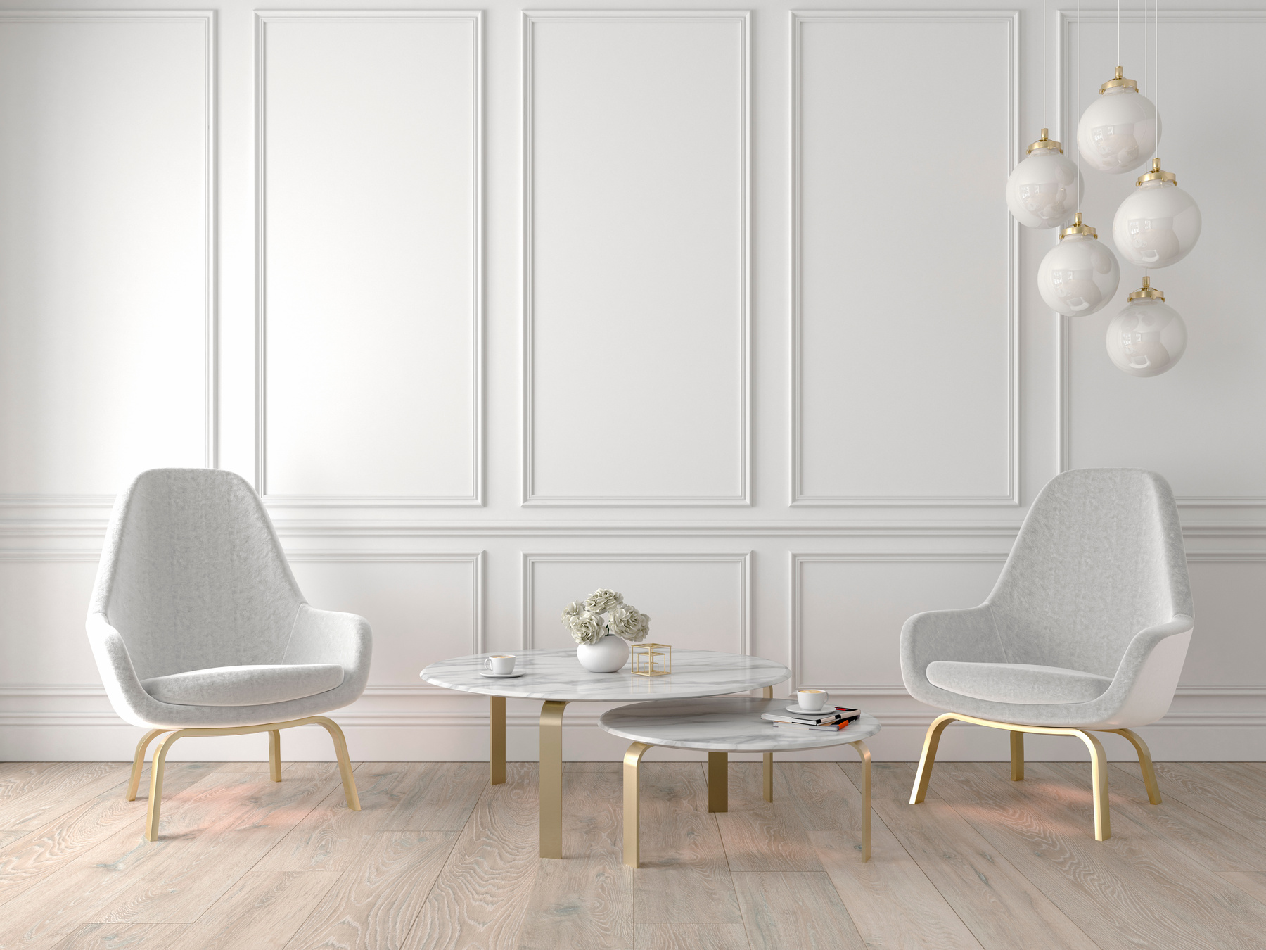 Classic Interior with White Wall and Armchairs 3D Mockup